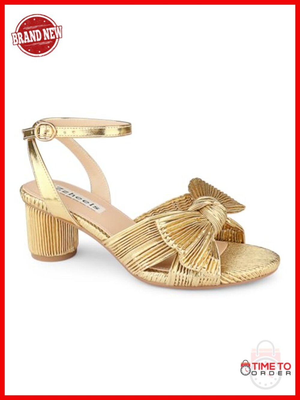 Women's Block Heel Ankle Strap Sandals with Pleated Bow